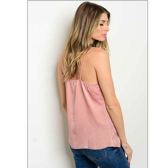 New! Dusty Rose Delicate Satin Lace Camisole Top - Picture 6 of 7